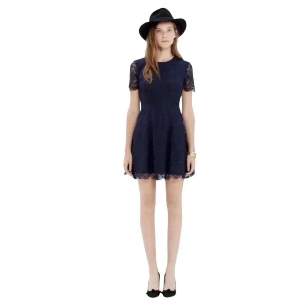 Madewell Black Floral Lace Mini Shift Dress